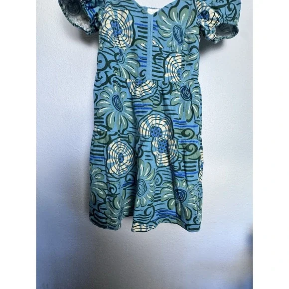 House of Harlow 1960 womens floral Mini Dress sz M Linen Blend Puff-Sleeve  Blue